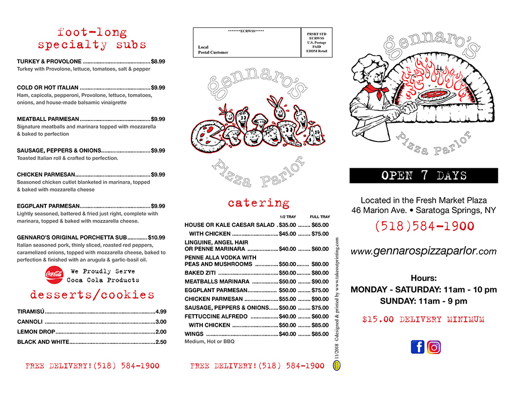 Gennaro's Menu Page 1